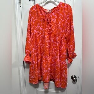 Haptics By Holly‎ Harper Dress Women's M Pink Orange boho Babydoll Barbie Preppy